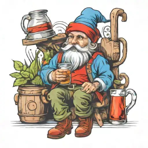 Garden Gnome With Red Hat And Blue Shirt Drinking Rum