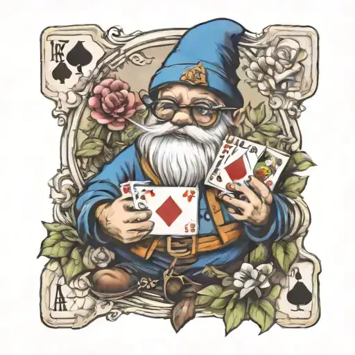 A Garden Gnome With Glases Holding Cards