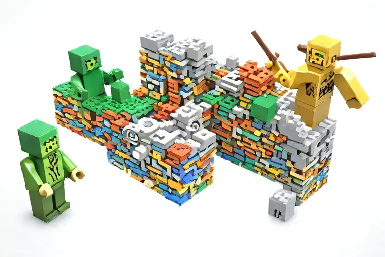 Lego Men Building A Name With Minecraft Blocks Forming