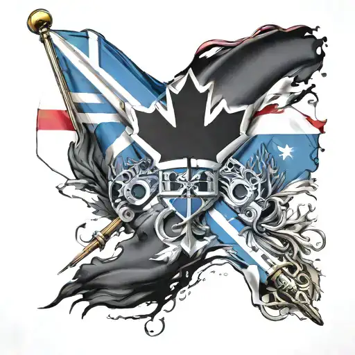 Canadian Flag And Scottish Flag Crossed Together Representing