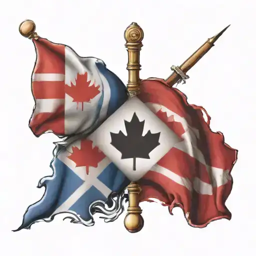 Canadian Flag And Scottish Flag Crossed Together Representing