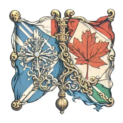 Canadian Flag And Scottish Flag Crossed Together Representing Strength