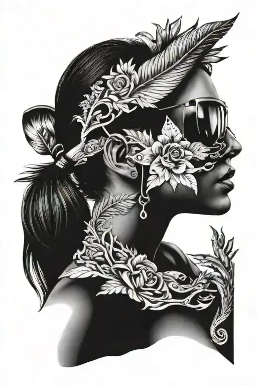 A Girl With A Blindfold In Profile Holding