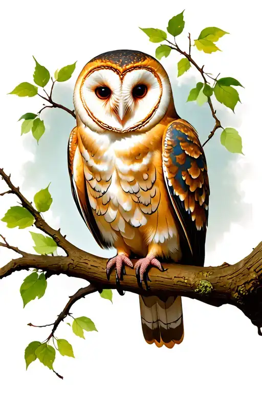 Barn Owl Perched On A Branch With The Cheshire Cat