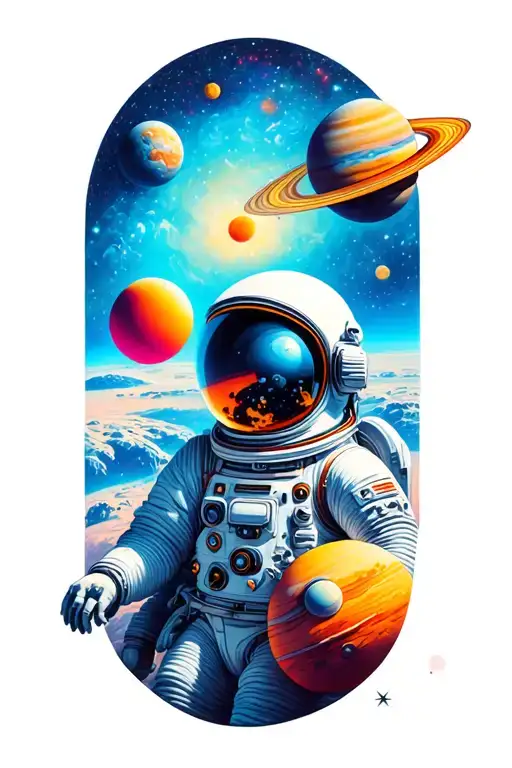 Astronaut And Planets