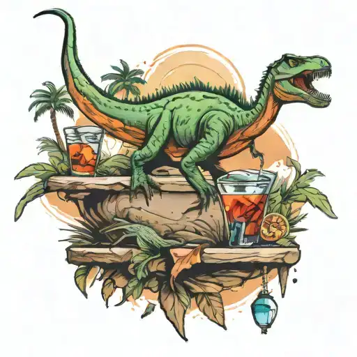 A Butts-themed Tattoo With A Hidden Martini Glass And Dinosaur Silhouette