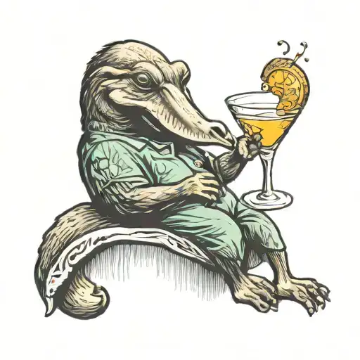 A Platypus Sipping A Martini Under A Crescent Moon