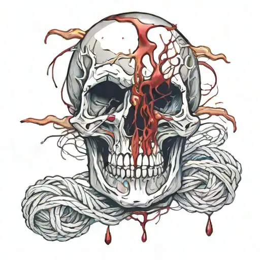 Bloody Skull That Looks Like A Mangled Ballof Yarn