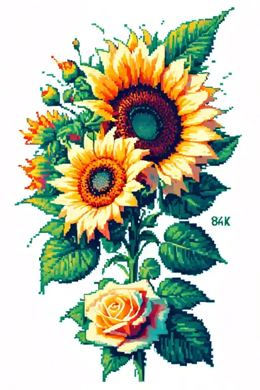 Pixalated Sunflower & Rose