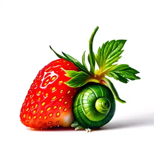 Snail Crawling Up Strawberries
