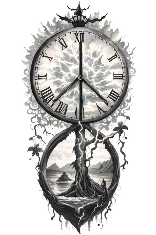 Peace And Lightining Storm And Time And Nature Tattoo