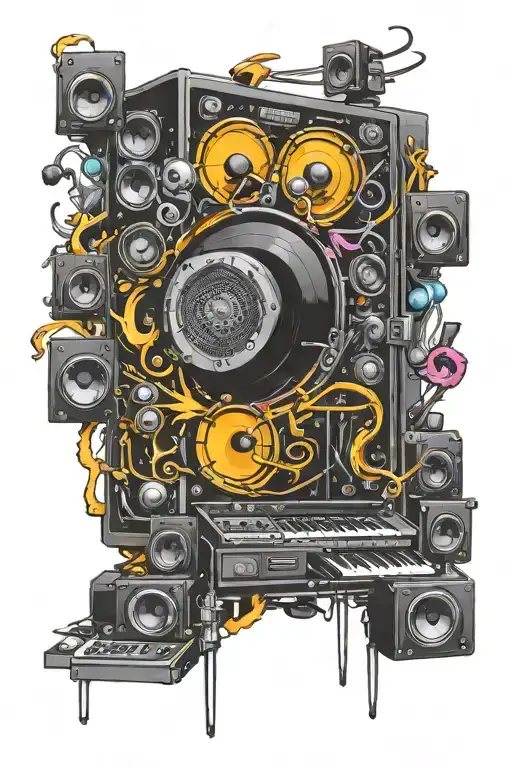 Bass Clef Mixing Desk And Stage Speakers