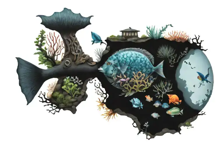 An Intricate Design Of A Saltwater Aquarium Filled With Various Marine Creatures