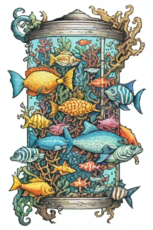 An Intricate Design Of A Saltwater Aquarium Filled With Various Marine Creatures