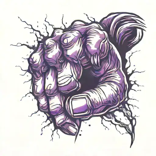 Fist Punching With Purple Magic Coming Out Of It