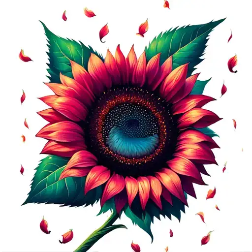 Sunflower With Falling Petals With Written Get Out Of Your Comfort Zone Tattoo