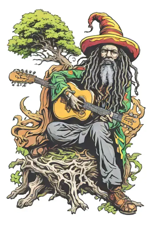 A Rasta Musical Wizard Sitting By A Tree Of Magic