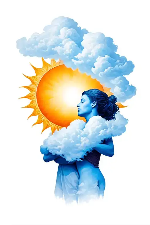 Person Has A Cloud Instead Of A Head No Faces And Person With A Sun As Head Hug Each Orher