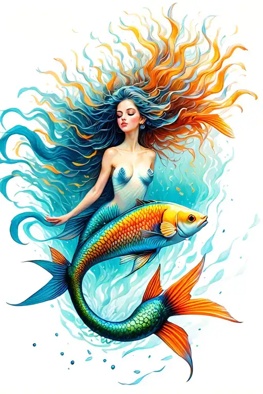 A Mermaid Gracefully Swimming Among A School Of Colorful Fish
