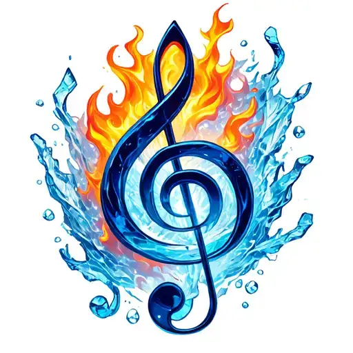 Treble And Base Clef Intertwined With Ice And Fire