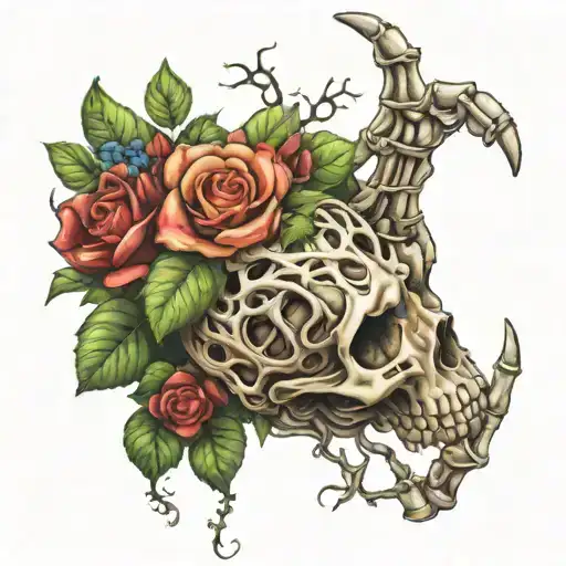 Skeleton Hand Tattoo With Vines Wrapped