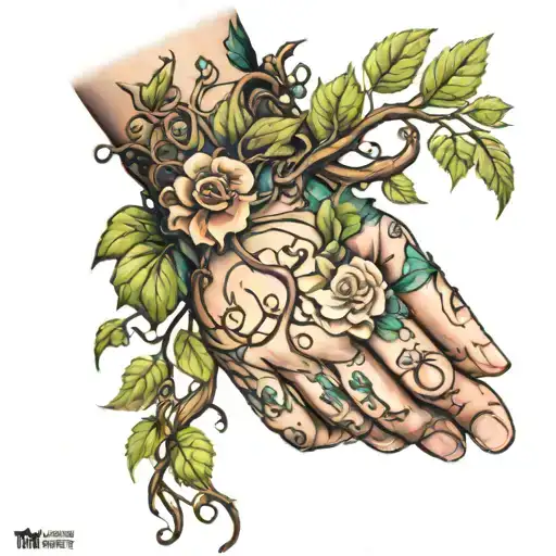 Hand Tattoo With Vines Hanging