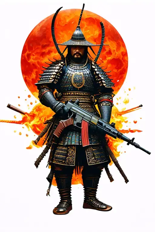 Samurai Warrior Holding Ar 15