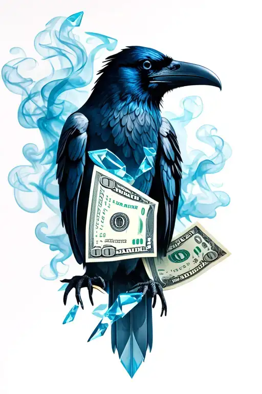 Raven With Smoke Crystals And Hundred Dollar Bills