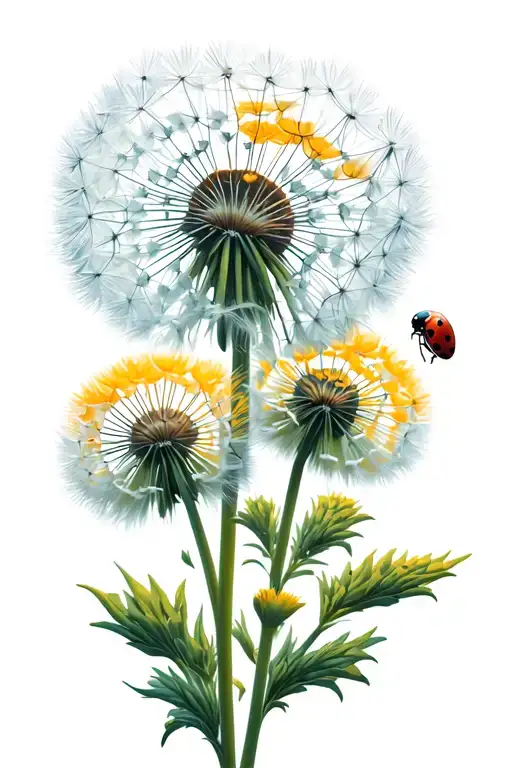Different Stages Of A Dandelion With Ladybug On Flower