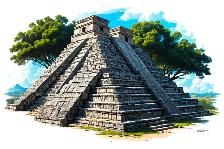 Aztec Temple Ruins With Two Temples At The Top