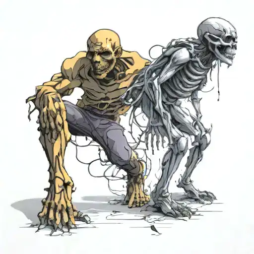 Humanoid Walking Joyfully While Sad Shadow Attempts To Slit Throat