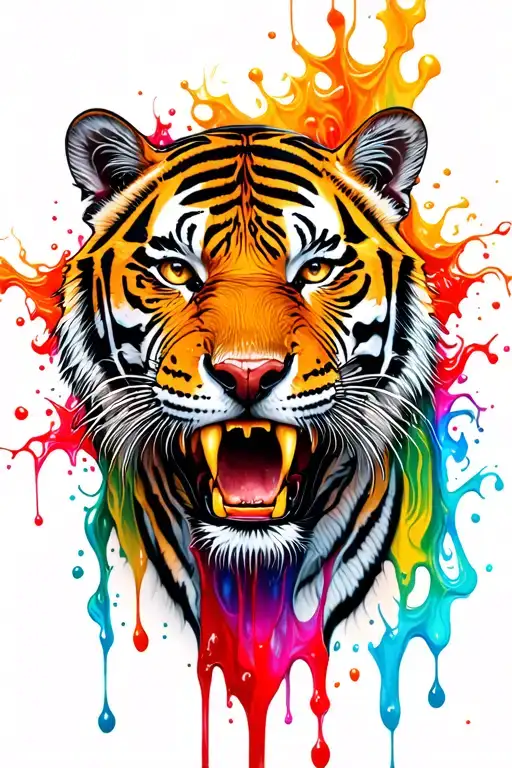Tiger With Blood In Colorful Fluid Teeth