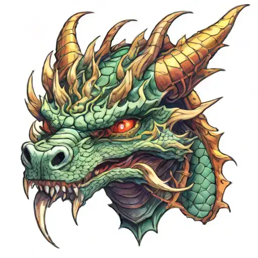 Dragon With Oni Mask