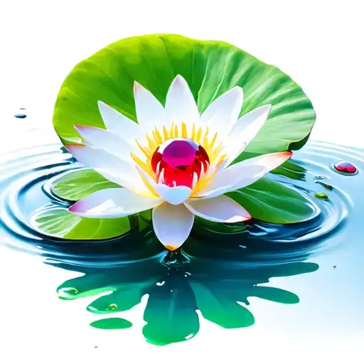 Water Lilly With Red Ruby In The Centet