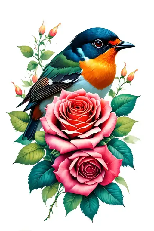 Robin And Roses Intertwined