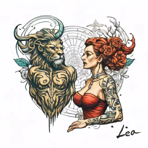 Leo Man And Libra Women Combined Sexy Tattoo Design