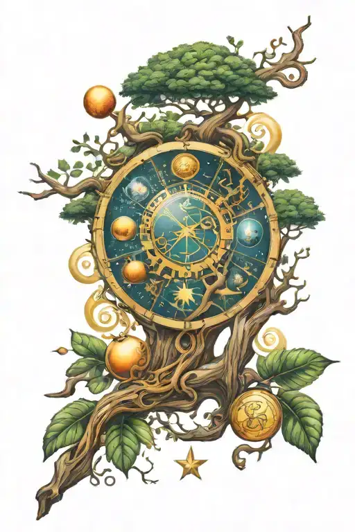 Astrology Symbols Intertwined And Tree Branch