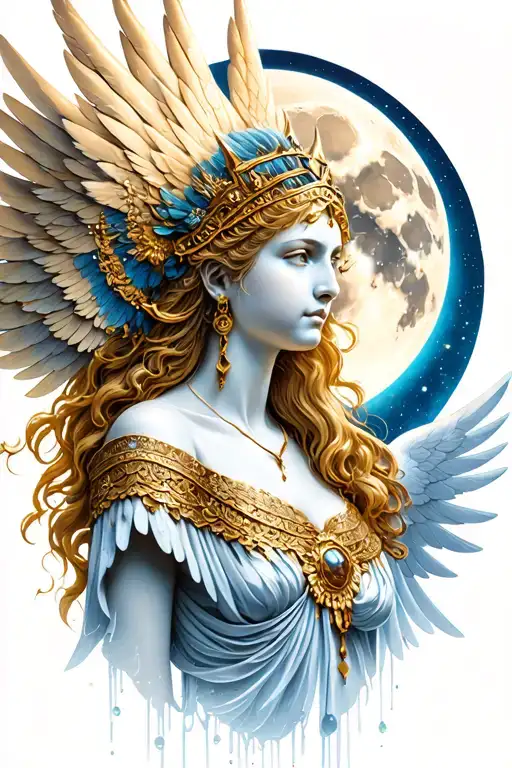 Freya Goddess Bust Wings Hanging Down Full Moon