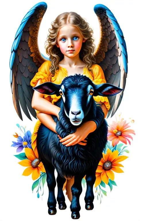 Colorful Blue-eyed Angel Embracing A Blue-eyed Black Sheep