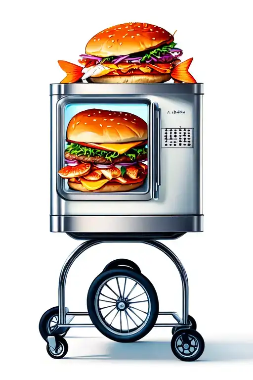 Fridge Trolley With Musical Wheels And Fish Sandwich