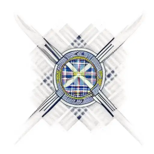 Traditional Tattoo Of A Scottish Tartan Pattern Incorporating The Flag