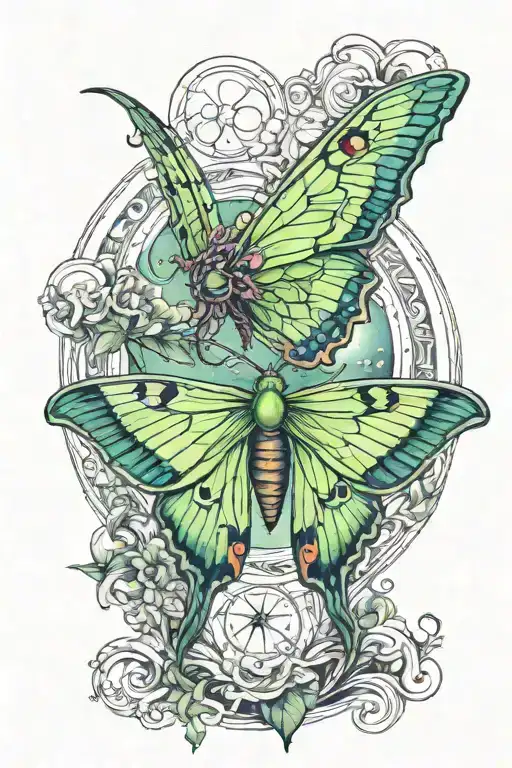 Luna Moth With Northern Lights