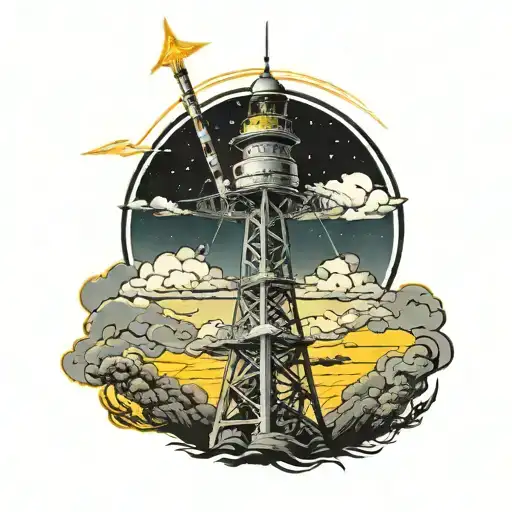 Head Nuclear Radio Tower With Lightnings