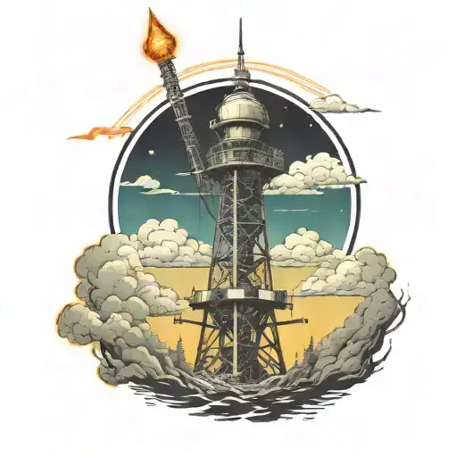 Head Nuclear Radio Tower With Lightnings