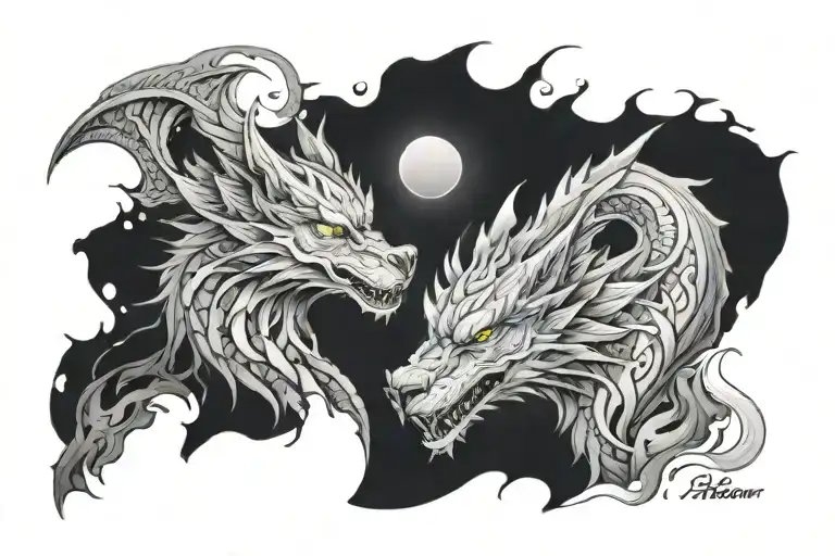 Ice Dragon Fire Wolf In Love You To The Moon