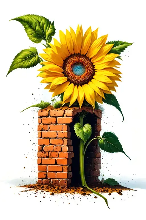 A Sunflower Growing Out Of A Brick