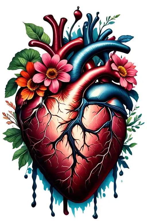 Half Decaying Heart And Half Flowers On Heart