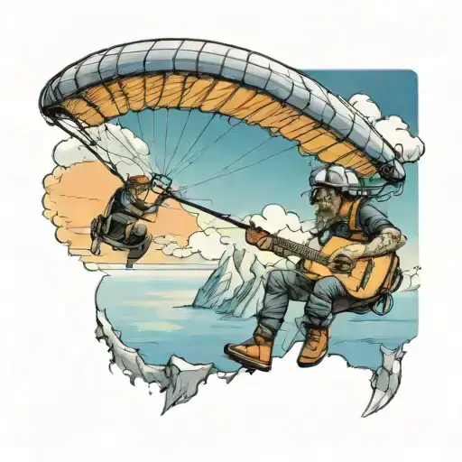 A Musician Playing Guitar And Harmonica On A Paraglider High Above The Ocean