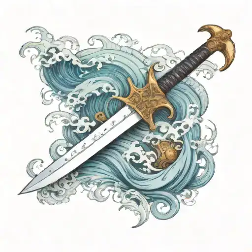 A Sword Cutting Through Turbulent Waves To Whatever End Written In Middle Of The Sword