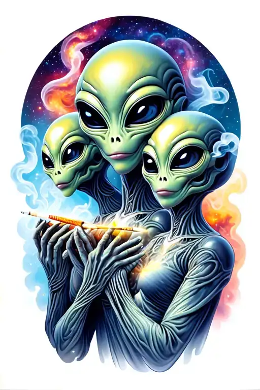 Three Aliens Smoke A Joint And Look Unto A Galaxy